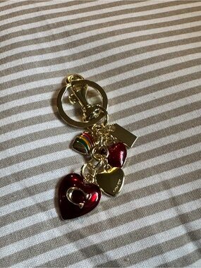 Coach Gold-Tone Red Heart Charm Keychain with Rainbow Accent